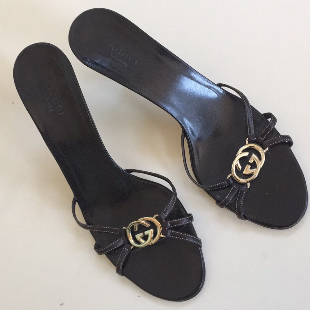 Authentic Brown Gucci Strapless Heels